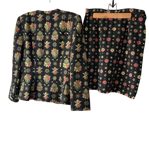 Victor Costa Vintage Womens Skirt Suit Size 10 Multicolor Brocade Star Print - Picture 8 of 16